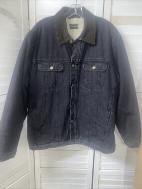 VTG High Noon Jacket Men’s Black Denim Sherpa Lined Trucker Corduroy Collar LRG